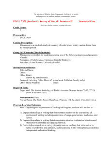 ENGL 2320 (Section #) Survey of World Literature II Semester/Year