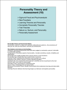 Personality Theory and Assessment Notes: Personality