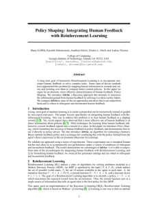 Policy Shaping: Integrating Human Feedback with Reinforcement