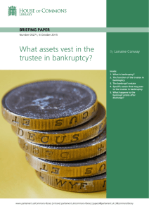 What assets vest in the trustee in bankruptcy?