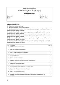 Class XII Entrepreneurship first preliminary sample paper
