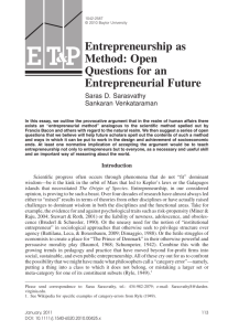 Entrepreneurship as Method: Open Questions for an Entrepreneurial
