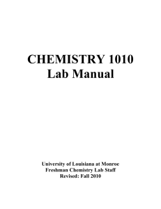 CHEMISTRY 1010 Lab Manual - University of Louisiana at Monroe