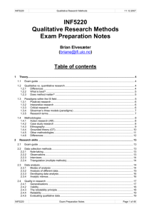 INF5220 Qualitative Research Methods Exam Preparation Notes