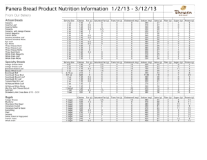 Panera Bread Product Nutrition Information 1/2/13