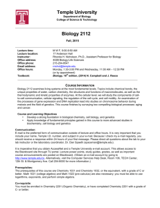 Temple University Biology 2112 - Department Of Biology