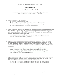 CH EN 3453 – HEAT TRANSFER – FALL 2014 HOMEWORK #9