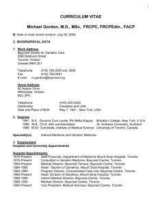 CURRICULUM VITAE Michael Gordon, M.D., MSc, FRCPC