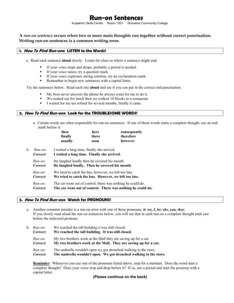 How Can I Fix A Run On Sentence