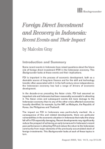 Foreign Direct Investment and Recovery in Indonesia: Recent