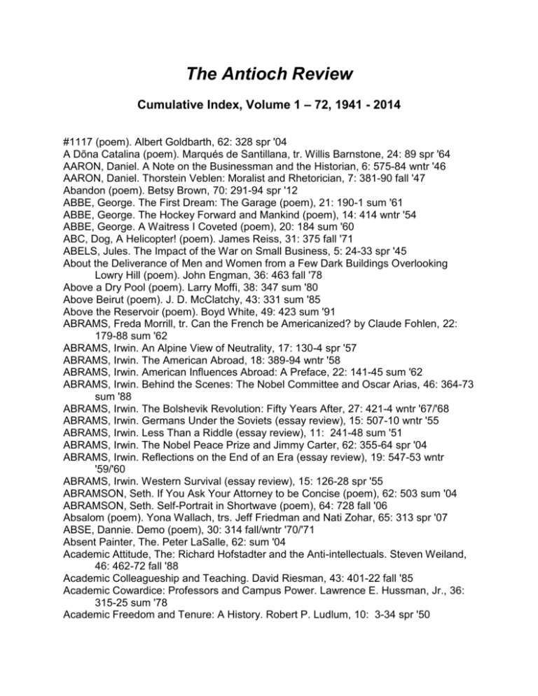 Cumulative Index Vol 1