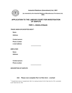 Application to Labour Court for Investigation of a Dispute