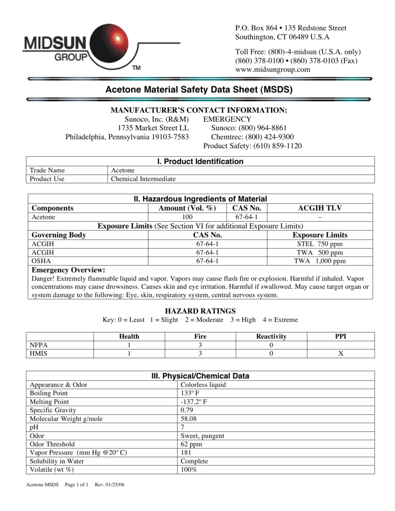 (MSDS) The...Acetone Material Safety Data Sheet (MSDS)