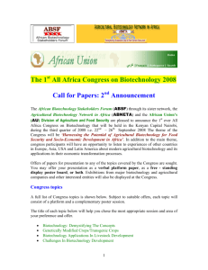 The 1st all Africa Congress in Biotechnology