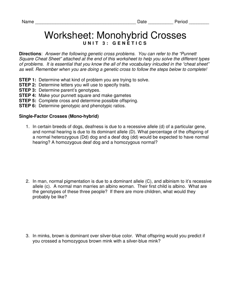 Worksheet: Monohybrid Crosses Regarding Monohybrid Crosses Worksheet Answers