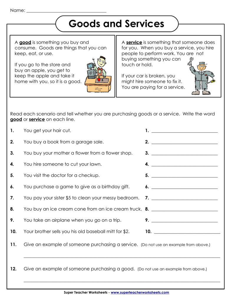 Goods and Services - Super Teacher Worksheets