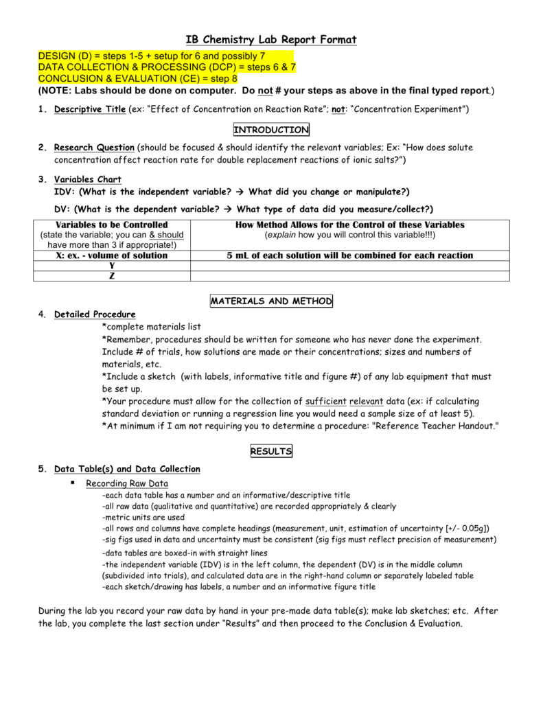 IB Chemistry Lab Report Format Intended For Ib Lab Report Template