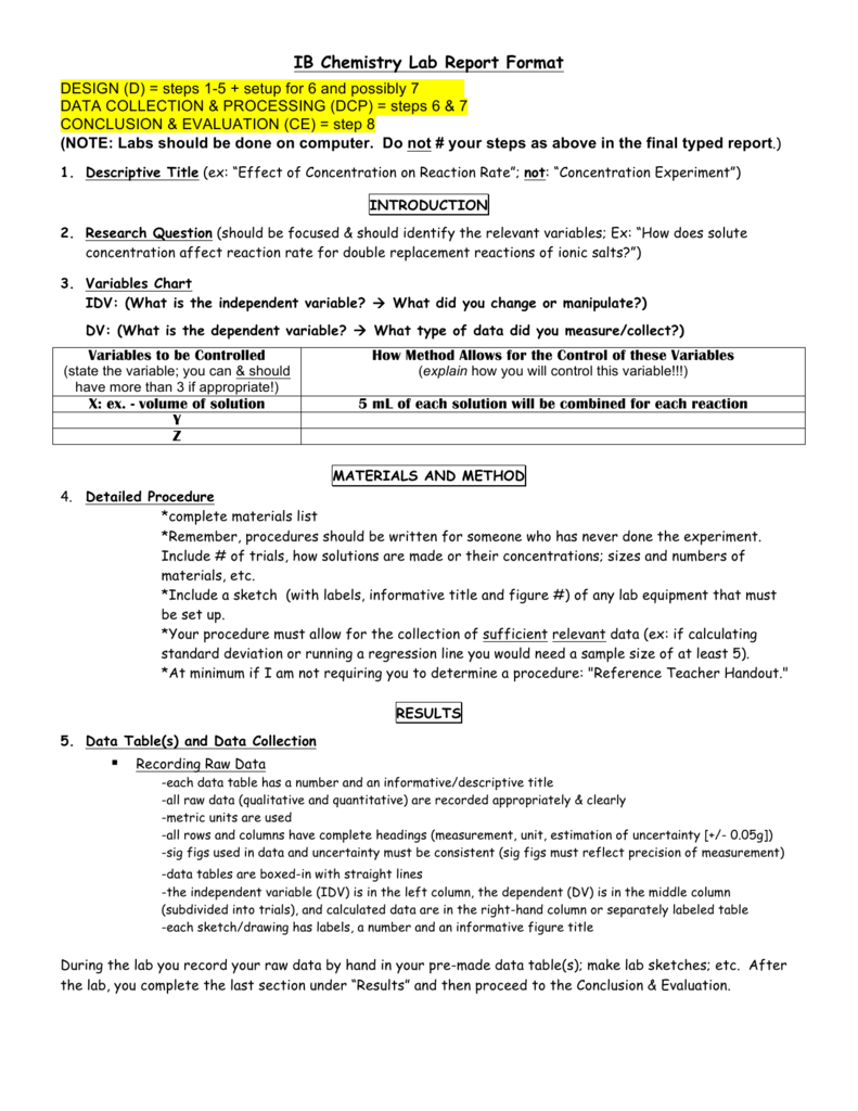 IB Chemistry Lab Report Format In Ib Lab Report Template