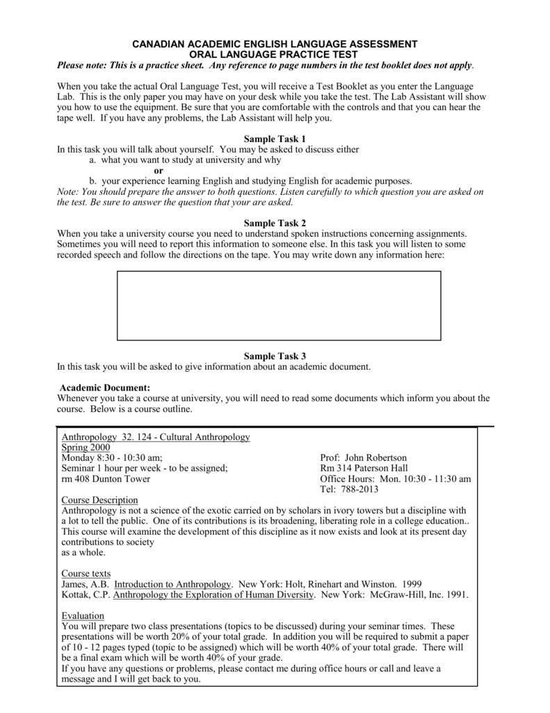 Oral Language Sample Test