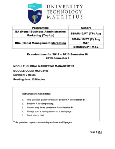 Programme Cohort BA (Hons) Business Administration Marketing