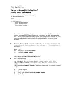 2001 Health Care Quality Survey - QUESTIONNAIRE