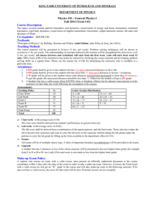 Physics 101 - General Physics I Fall 2014 (Term 141)