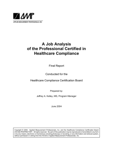 A Job Analysis of the Professional Certified in Healthcare Compliance