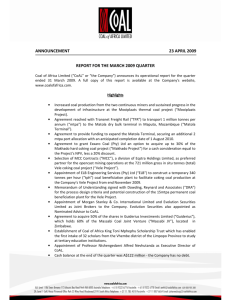 Report for the MARCH 2009 Quarter 23 April 2009