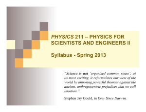 PHYSICS 211 – PHYSICS FOR SCIENTISTS AND ENGINEERS II