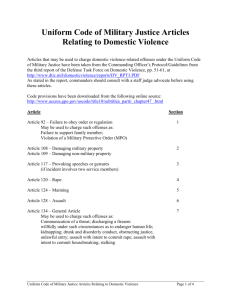 Uniform Code of Military Justice Articles Relating to Domestic Violence