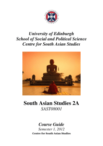 South Asian Studies 2A - School of Social and Political Science
