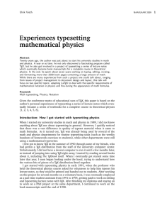 Experiences typesetting mathematical physics