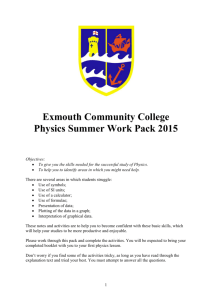 Exmouth Community College Physics Summer Work Pack 2015