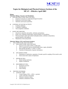 Topics for Biological and Physical Sciences Sections of the MCAT