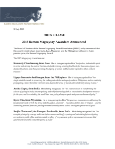 2015 Ramon Magsaysay Awardees Announced