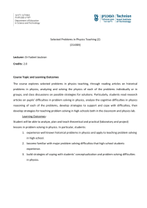 Selected Problems in Physics Teaching (2) (214305) Lecturer: Dr
