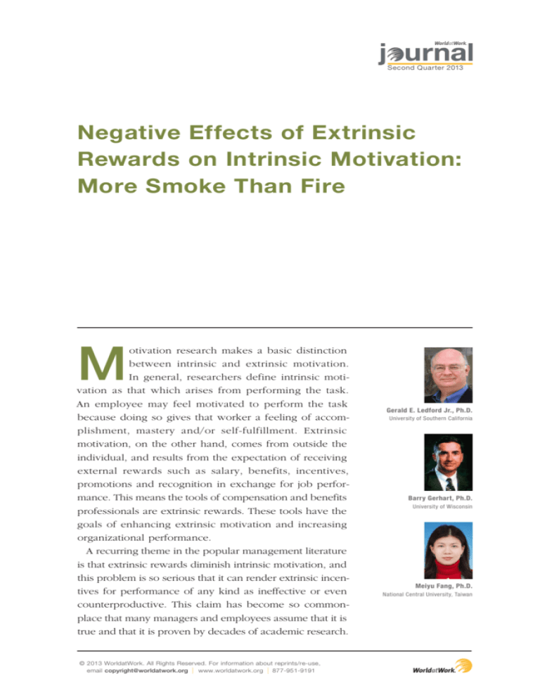 Negative Effects Of Extrinsic Rewards On Intrinsic Motivation More