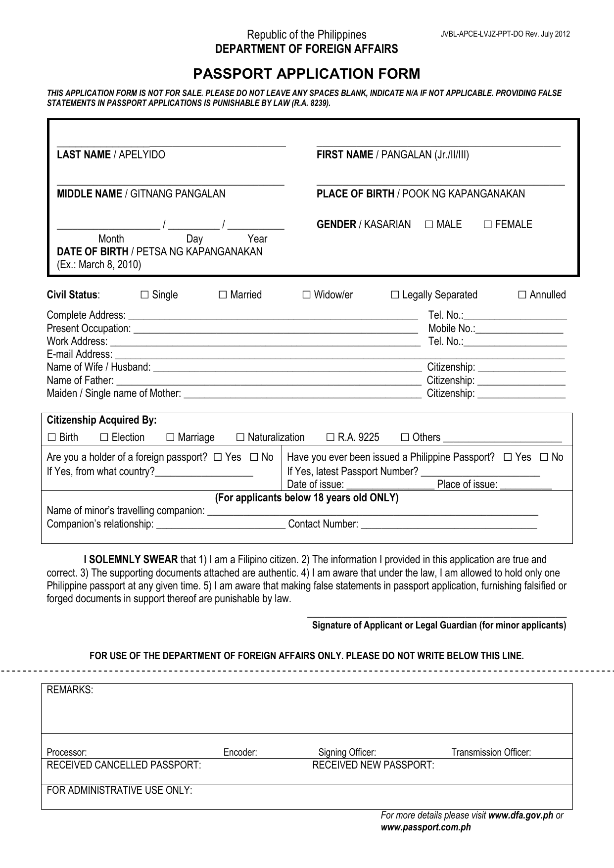 Passport Application Form Sample Philippines