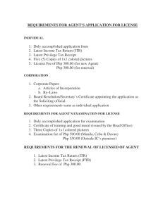 REQUIREMENTS FOR AGENT'S APPLICATION FOR LICENSE 1