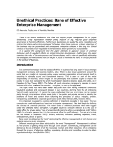 Unethical Practices: Bane of Effective Enterprise