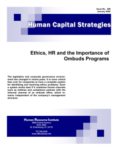 Ethics, HR and Importance of Ombuds programs