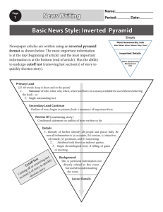 News Writing Basic News Style: Inverted Pyramid