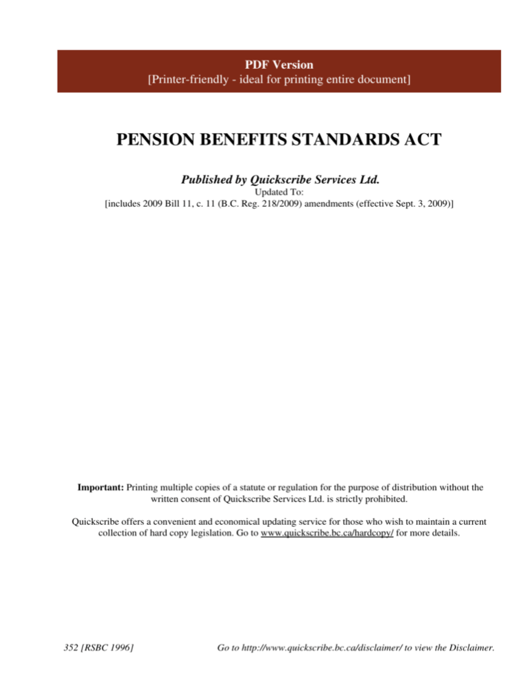 What Is The Pension Benefits Standards Act