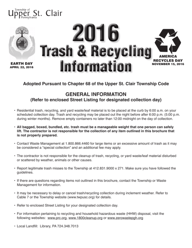 Trash and Recycling brochure Township of Upper St. Clair