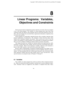 Linear Programs: Variables, Objectives and Constraints