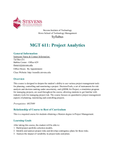 MGT 611: Project Analytics - Stevens Institute of Technology