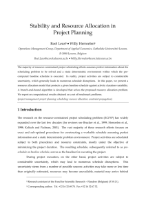 Stability and Resource Allocation in Project Planning