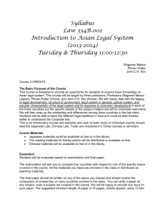 Syllabus Law 334B.001 Introduction to Asian Legal System (2013