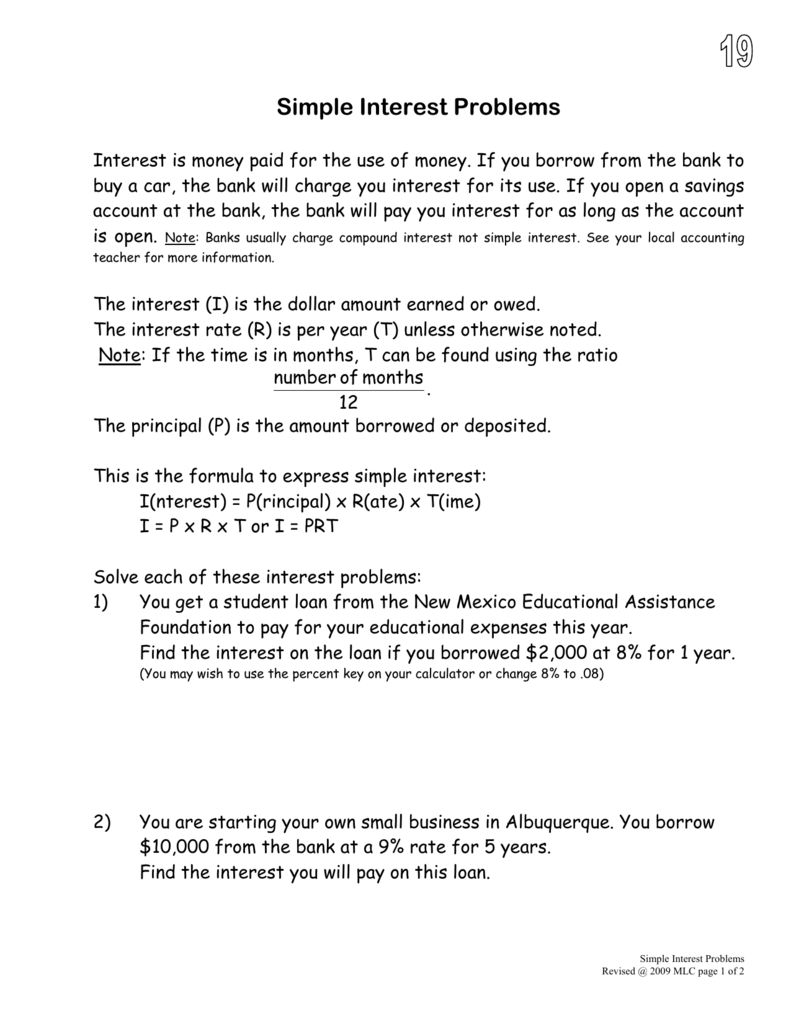 interest math problems 6th grade