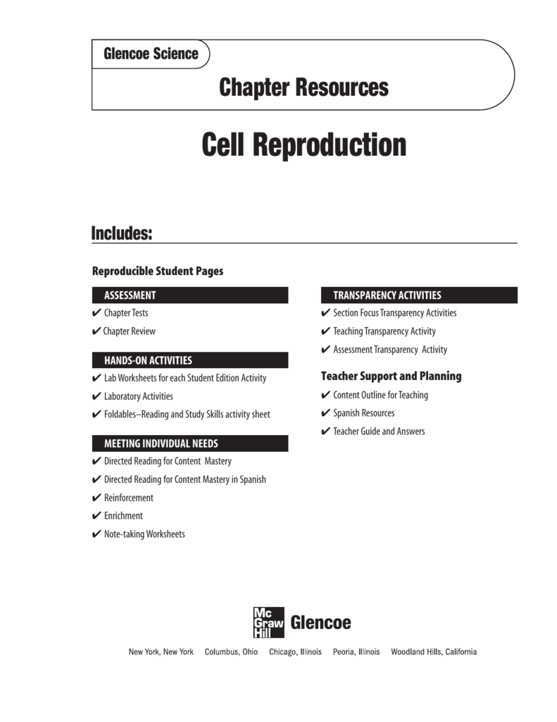 Chapter 22 Resource: Cell Reproduction In Cell Reproduction Worksheet Answers